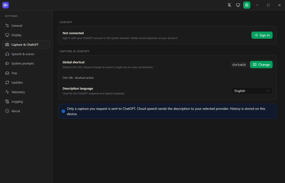 BlindLens: application screenshot 2
