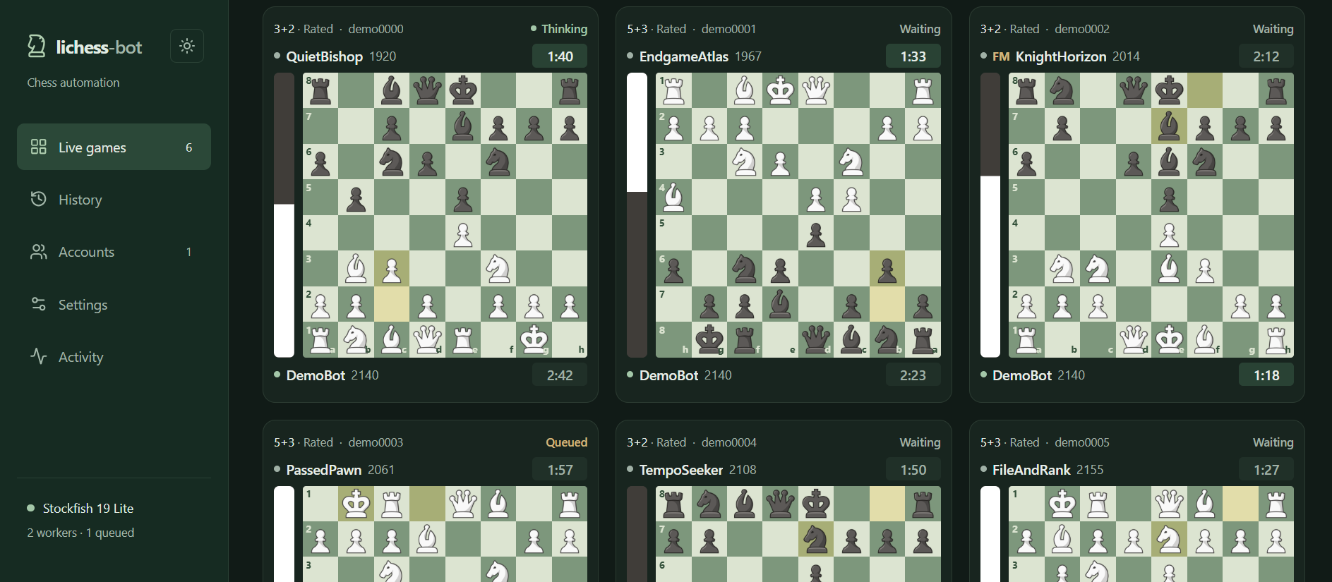 Lichess Bot: application screenshot 1